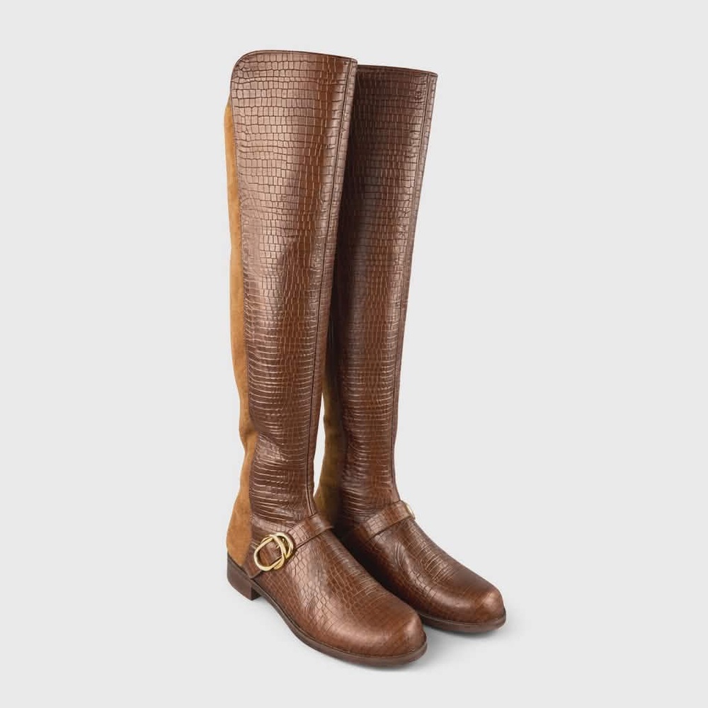 NEW Size 8.5 Stuart Weitzman “Siella” Brown Croc-Embossed Over-the-Knee Boots - Picture 7 of 14